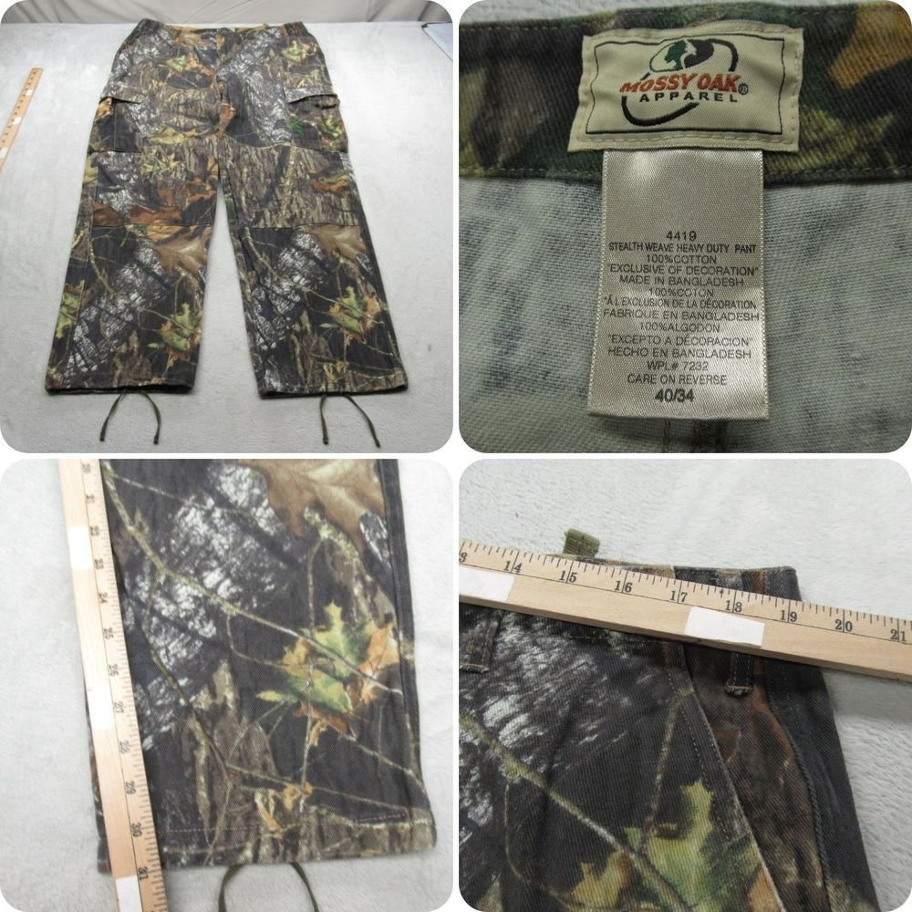 Mossy Oak Pants Men 40x34 Green Camo Stealth Weave Heavy Duty Cargo Hunting VTG
